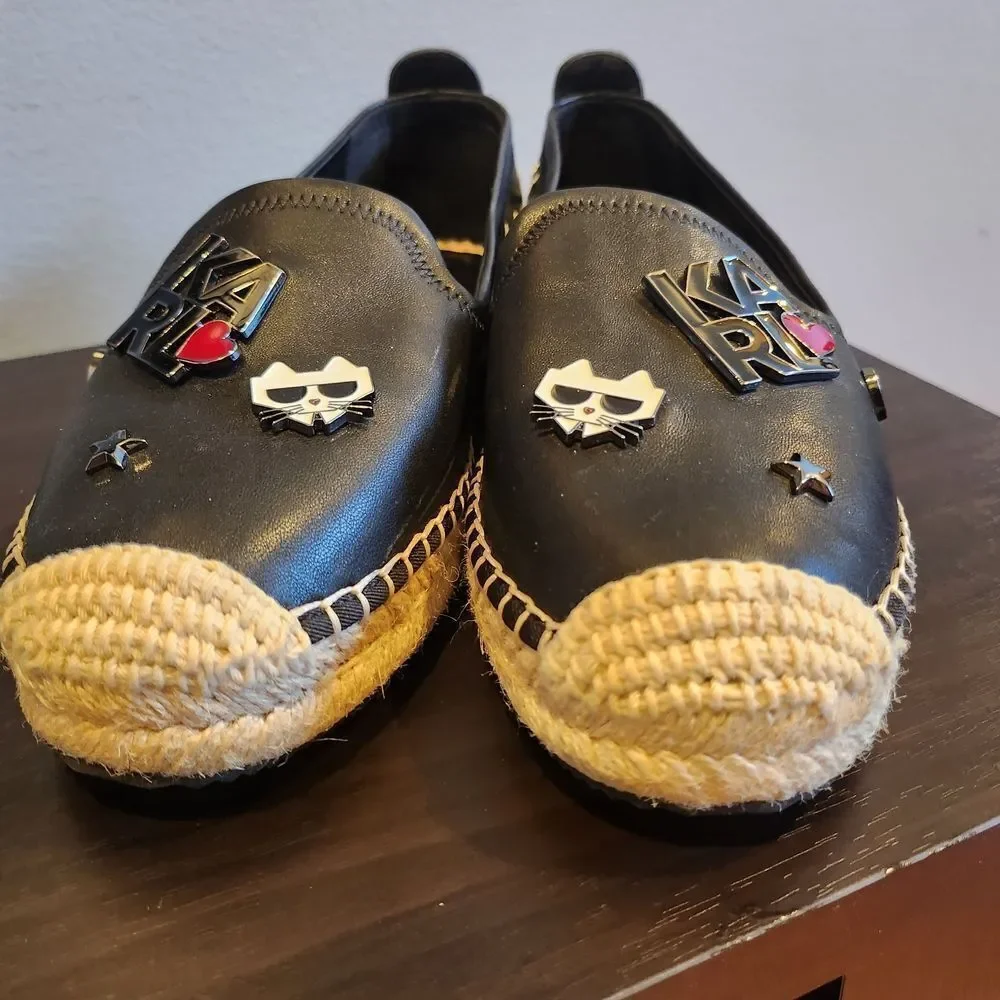 Karl Lagerfeld Black Espadrilles with Heart and Star Details